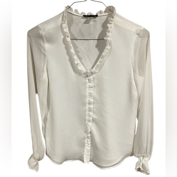 Tommy Hilfiger White Sheer Ruffle Front Poet Blouse XS Country Boho Cottagecore - Picture 3 of 10